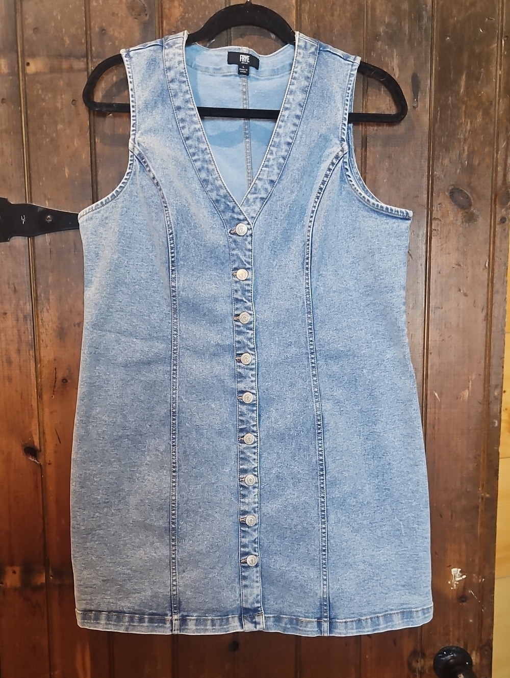 FRYE Blue Denim Button-Front Sleeveless Dress